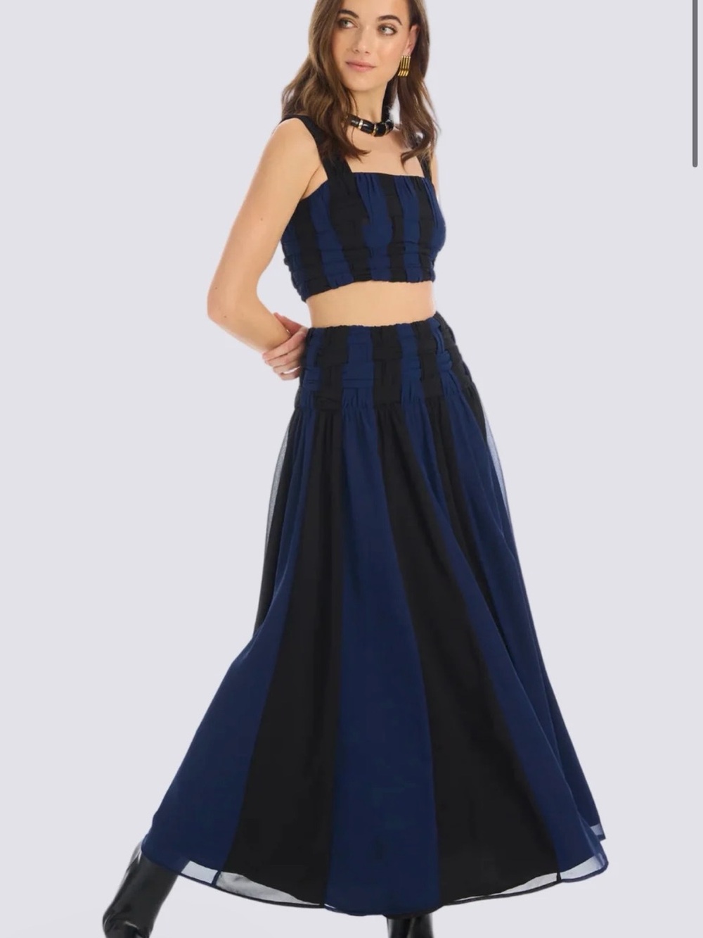 NWT Allison New York Bethie blue black chiffon maxi skirt